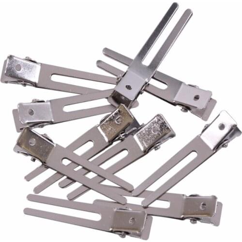 10 Pcs 45mm Double Prong Alligator Hair Clips Flat Metal Boutique Hairpins With No Teeth for DIY Hair Styling Accessory