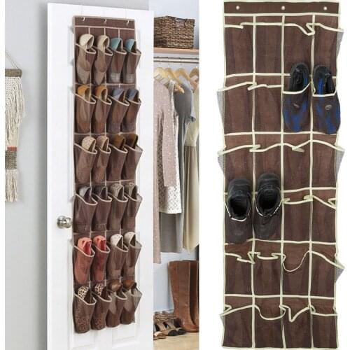 Hanging Shoe Organizer Non-woven 24 Pocket Shoes Storage Rack Behind Door Free Nail Bedroom Tie Waistband Holder Space Saver