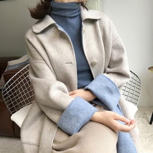 Women Spring Clothes Wool Coat Female Cashmere Alpaca Overcoat Long Beige Autumn Winter Sided Woolen Jackets LWL244255