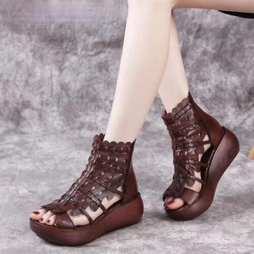 2021 NEW Summer Women Sandals Genuine PU Leather Wedges High Heel Platform Hollow Peep Toe Female Ladies Shoes Zapatos De Mujer
