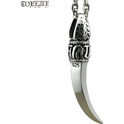 100% 925 Silver Wolf-tooth shape pendant Tibetan Six Words tooth pendant Good Luck Pendant for lovers