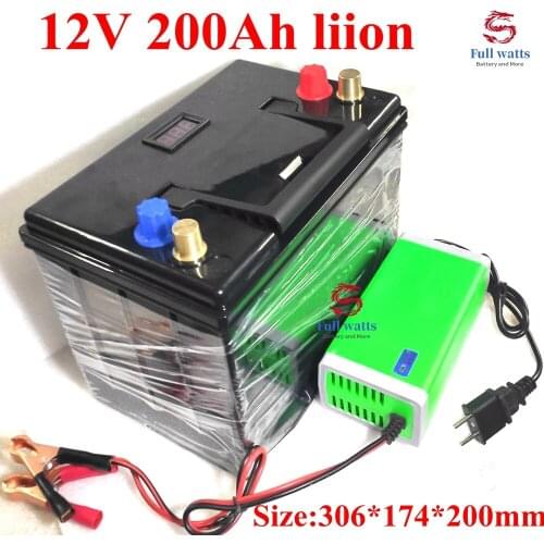 12V 200AH lithium ion battery ABS case with BMS for 1200W inverter Forklift AGV Solar energy storage+10A Charger