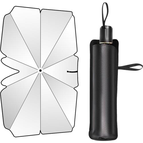 145x79cm Vehicle Windshield Sunshade Front Window Sun Visor Foldable Anti-UV Ray Sun Shade with Titanium Leather Case