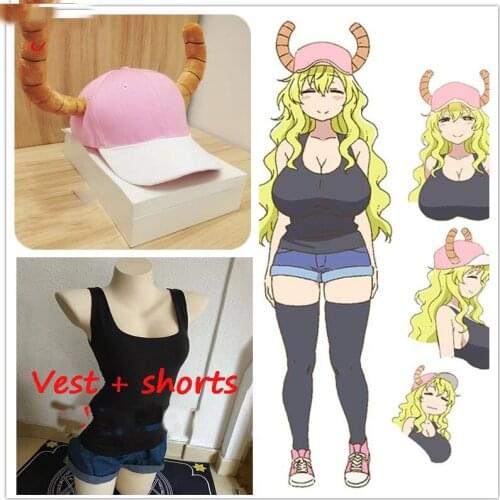 2021 Anime Cosplay Miss Kobayashis Dragon Maid Cosplay costume Quetzalcoatl Lucoa hat For Women Vest pants and sock