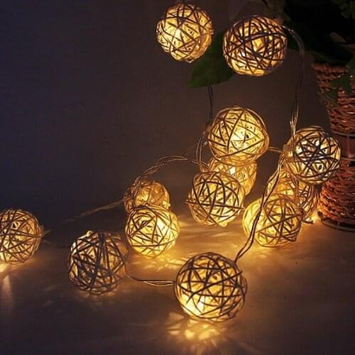 4.5M 20 LED Warm White Rattan Ball LED String Christmas Wedding Party Fairy Lights