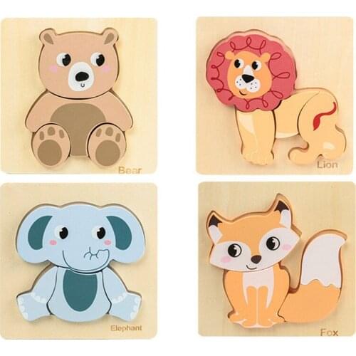 4pcs/set 3D Cute Cartoon Vehicle Animal Puzzle for Children Montessori Wooden Hand Grip Board Tangram Toys Kids Educational Toys