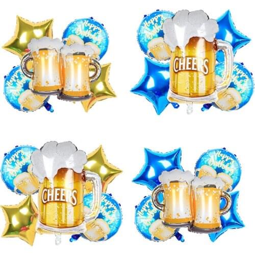5 Pcs/set Creative Beer Cup Foil Balloons Happy Birthday Star Party Cheering Cup Bottle Balloon for Birthday Party Decorations