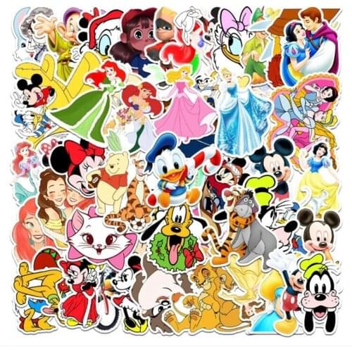 50pcs Disney Cartoon Anime Stickers Marvel Frozen Mickey Toy Story Winnie The Pooh Waterproof Skateboard Laptop Stikers Kids Toy