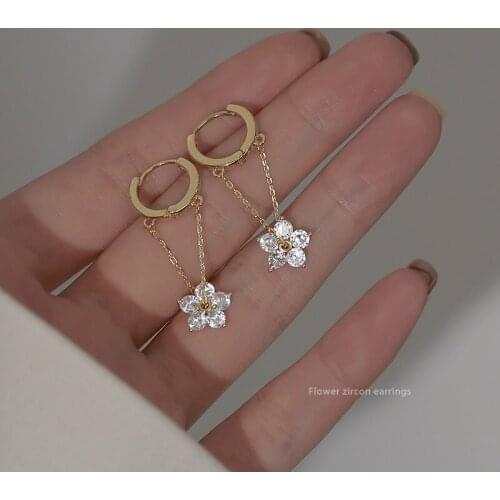 925 Sterling Tassel Zircon Flower Hoop Earring For Women Girls Party Wedding Jewelry Accessories eh1041