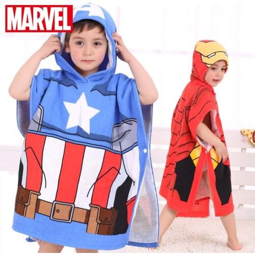 Disney childrens cotton muslin cartoon baby hooded bath towel 60*120 cape cloak soft captain America Spider-Man mickey McQueen