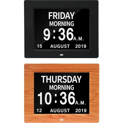 8" 10 Language Digital Day Clock Calendar Day/Week/Month/Year Electronic Alarm Clock for Impaired Vision People Home Decor