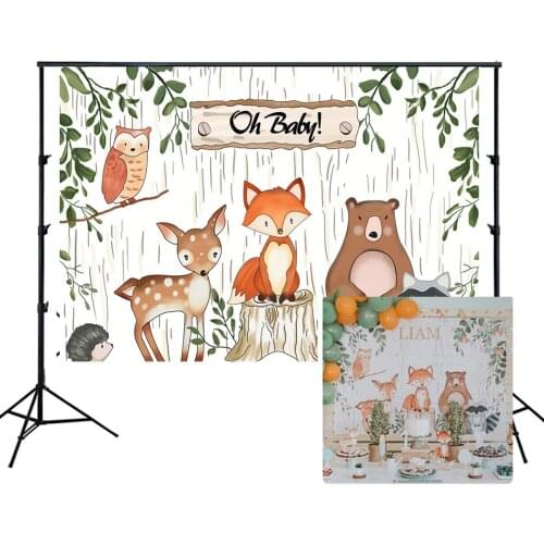 Woodland Theme Baby Shower Backdrops Birthday Party Banner Oh Baby Photo Background Cake Table Scene Setter Wall Decorations