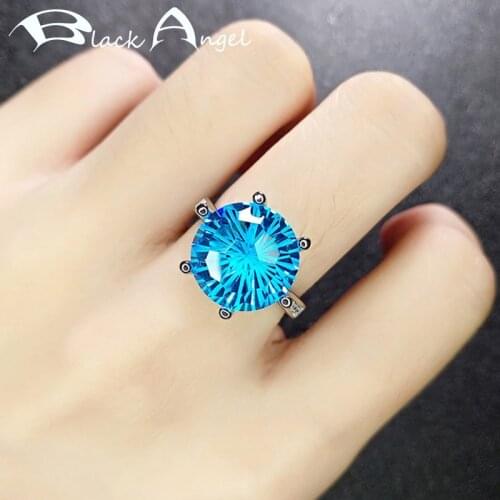 BLACK ANGEL New Created Lake Blue Topaz Sapphire Wedding Purple Gemstone Adjustable Ring For Women Fine Jewelry Dropshipping