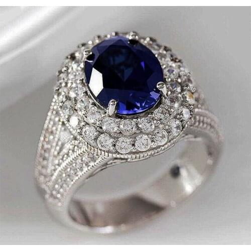 Huitan Noble Blue CZ Women Vintage Rings Retro Party Female Accessories Full Cubic Zirconia Gorgeous Ring Gift Ladies Jewelry