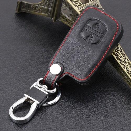 VCiiC Leather Remote 2 Buttons Car Key Chain Case Cover For TOYOTA RAV4 Land Cruiser Camry Highlander Prado Prius VIOS Yaris