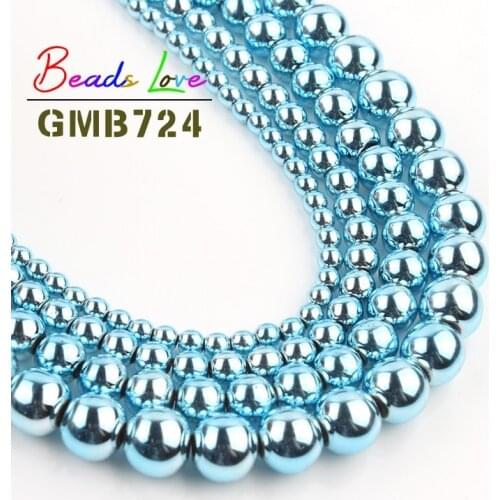 Natural Stone Light Blue Hematite 3/4/6/8/10mm Round Loose Beads for Jewelry Making DIY Bracelet Necklace Perles Wholesale 15