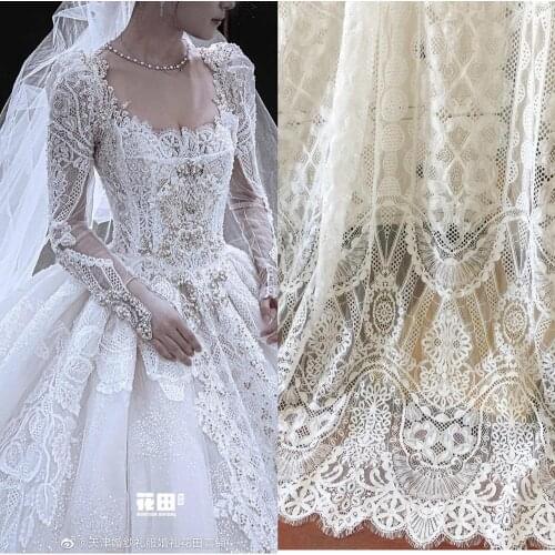 3 Meters Vinatges style French Cotton Chantilly bridal gown lace fabric , prom dress beach boho wedding fabric lace 150cm wide