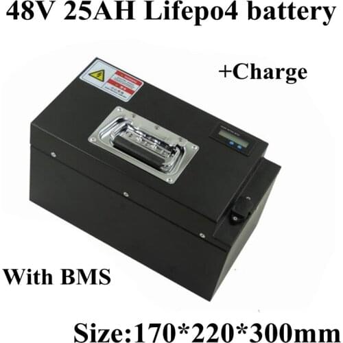 Steel Case 48V 25Ah 30Ah Lifepo4 Lithium Battery Pack with BMS for 48V 1000W 2000W Scooter Ebike Motorcycle Truck+3A Charger