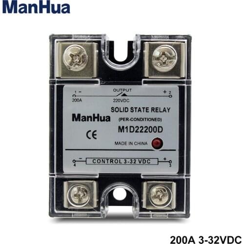 ManHua Sealed Single Phase SSR M1D22200D DC 3-32VDC 200A General Purpose Black Solid State Relay