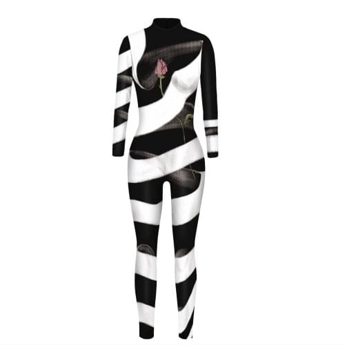 Fashion Zentai Cosplay Jumpsuits Impressionist Art Printed Bodysuits Women Performance Stage Costume Female Elastic Casual Suit