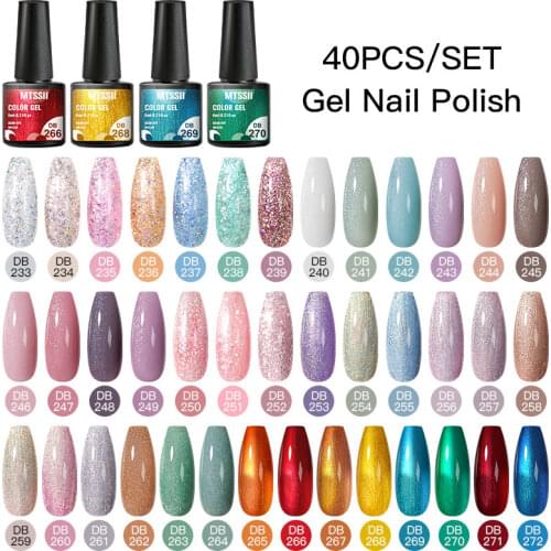 Mtssii 60Pcs/set Gel Nail Polish Set Color Gel UV Led Varnish Nail Art Design Soak Off Whole Set Glitter Nail Gel Learner Kit