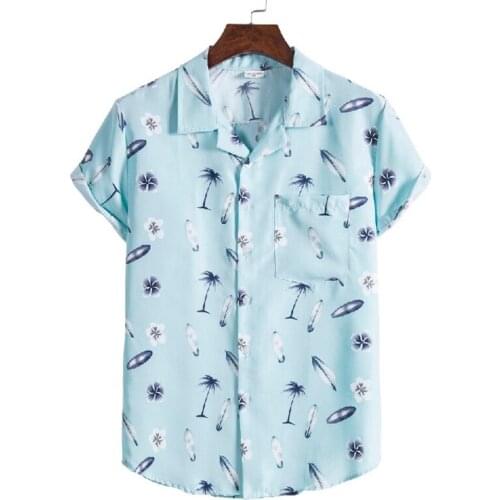 Mens Clothing New Male Hawaiian Shirts Fashion Casual Button Hawaii Print Beach Short Sleeve Shirts for Men Quick Dry Tops