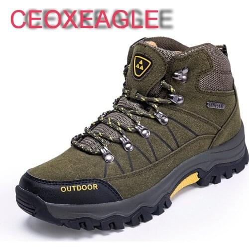 Men Hiking Shoes Mens Comfy Trekking Boots Men Trail Camping Climbing Hunting Sneakers Mid-Top Split Leather Outdoor Sneaker