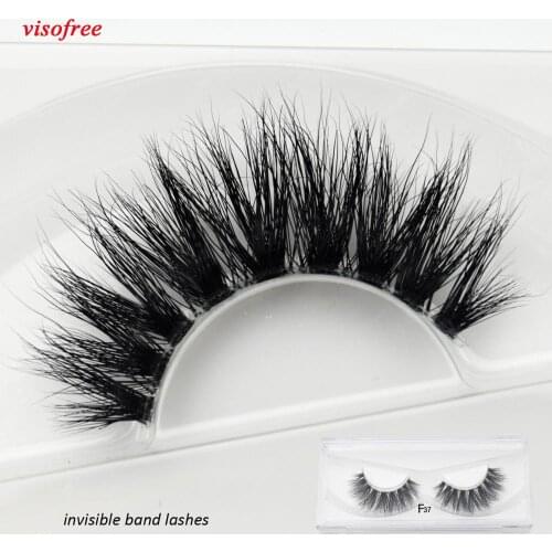 Visofree Mink Eyelashes Clear Band EyeLashes Crisscross Transparent Band False Eyelashes Handmade Dramatic Lashes Upper Lash F37