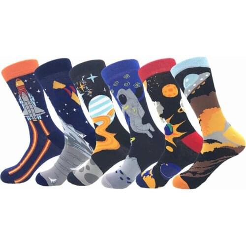 2021 New Mens Sock Brand Diamond Ramen Astronaut Pattern Hip Hop Cool Socks for Men Winter Thick Long Skate Funny Socks Colorful