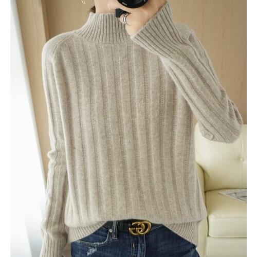 2021 Spring and Autumn New Cardigan Womens Half Turtleneck Loose and Thin Turtleneck Cashmere Knitted Base Sweater