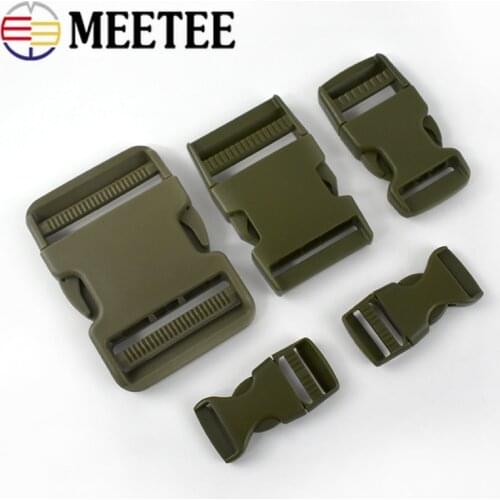 Meetee 10pcs 20/25/37/50mm Plastic Release Buckle Bag Strap Side Cilp Hook ArmyGreen Webbing Adjustment Buckles Pet Collar Clasp