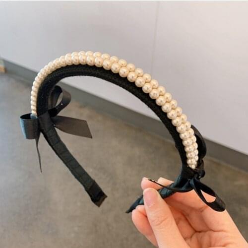 Pearl hairbands womens summer 2021 new headgear lost princess bow hairpin headbands