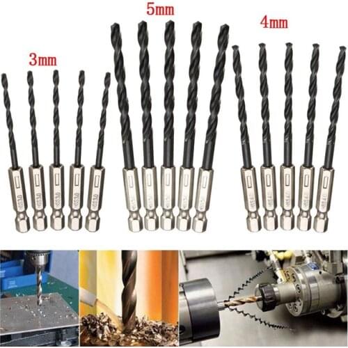 Professional 15pcs/Set Inch 1/4 Hex Shank Twist Drill Bit 3mm 4mm 5mm HSS Nitriding Black Drill Bit Kit Hand Tools High Quality