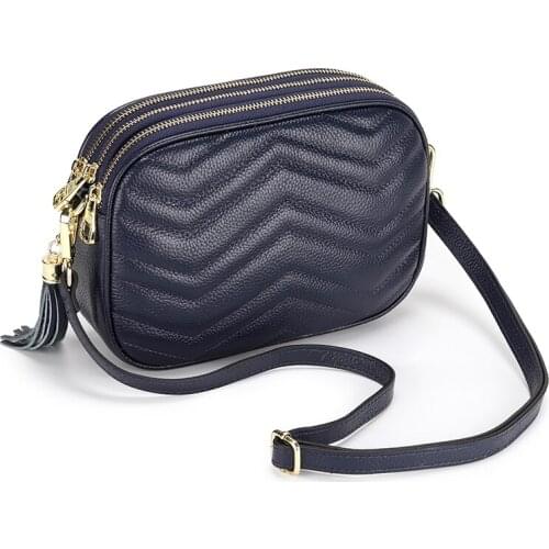 Luxury Blue Handbags For Female Elegant Fashion Genuine Cow Leather Women Purse Designer Girls Ladies Tassel Crossbody Bags