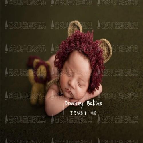 Baby Boy Christmas Hat Knitted Ruffle Hat Toy Set Crochet Mini Stuffed Toy Vintage Baby Lion Hat Newborn Animal Photography Set