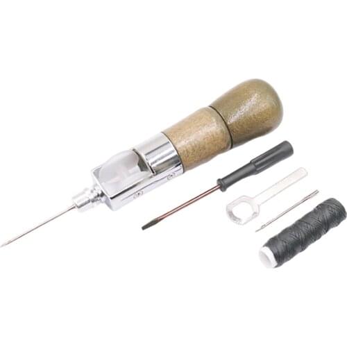 Wooden Leather Sewing Awl Leathercraft Heavy Fabric Canvas Belt Shoes Repair Stitcher Stitching Tool Kits Waxed Thread Coil