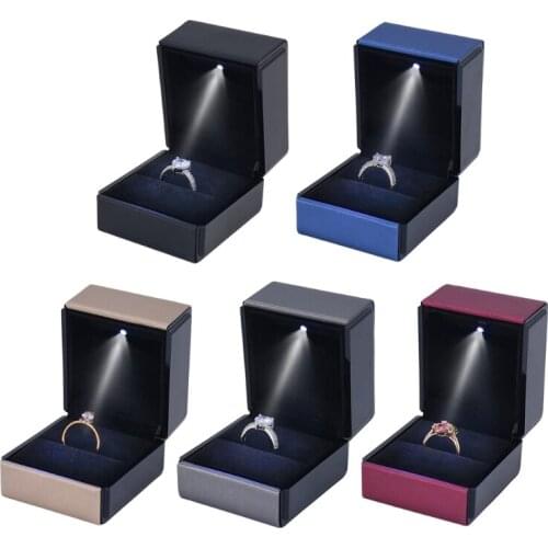 LED Lighted Earring Ring Gift Box Wedding Engagement Ring Jewelry Display Holder Case