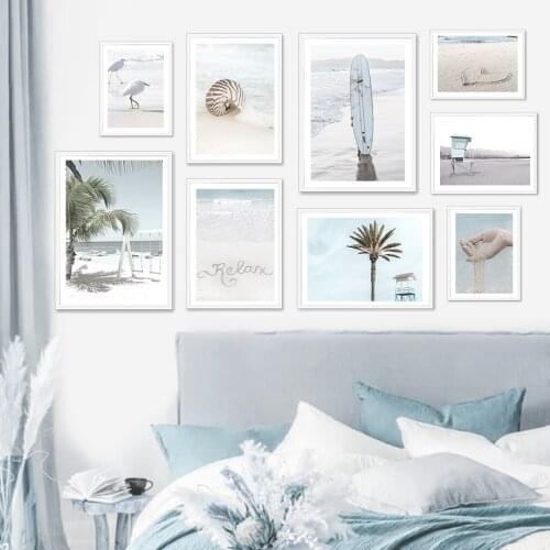 Sea Wave Hand Beach Heart Conch Surfboard Palm Wall Art Canvas Painting Nordic Posters And Prints Decor Pictures For Living Room