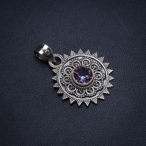 Natural Mystical Topaz Handmade Vintage 925 Sterling Silver Pendant 1 1/4" T0185