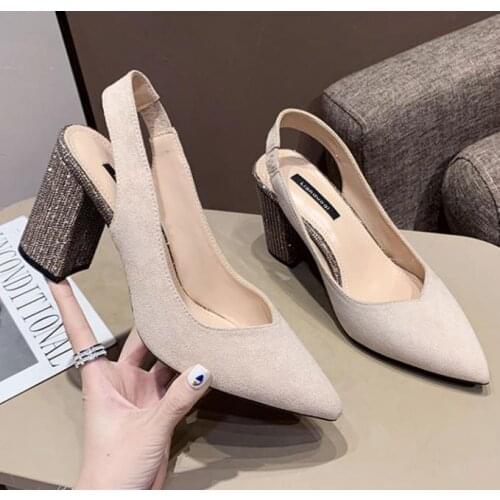 Female Sandals Thick Heel High Heel Womens Shoes New Style Rhinestone Heel Pointed High Heels Single Shoes Glisten Party Shoes