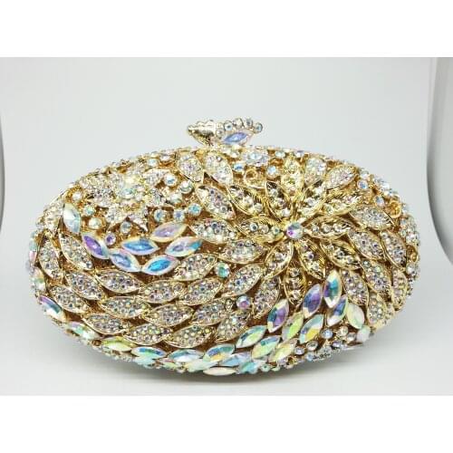 Boutique De FGG Sparkling Women Flower Purses Evening Bags Bridal Diamond Handbags Wedding Party Rhinestones Floral Clutch Bag