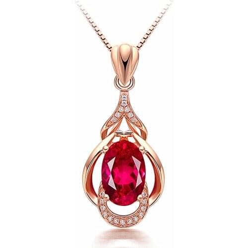 14k rose gold color red crystal ruby gemstones diamonds pendant necklaces for women choker chain jewelry gift party accessories