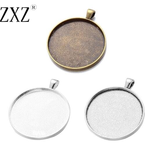 ZXZ 10pcs Bronze 38mm Round Frame Bezel Pendant Trays Cameo Cabochon Base Settings DIY Necklace Findings