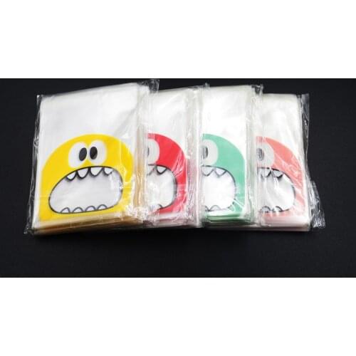 100PCS Cute Big Teech Mouth Monster Plastic Bag Wedding Birthday Cookie Candy Gift Packaging Bags OPP Self Adhesive Party