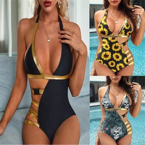2021 Summer Time Sexy Ladies Swimsuit Deep V-neck Sleeveless Summer Low Cut Patchwork Bathing Suit Beach Wear Bikini For Women