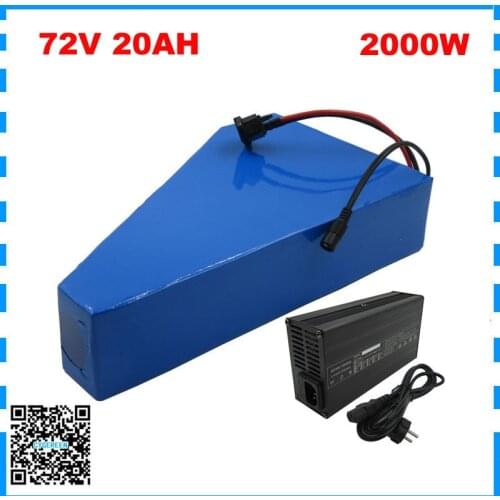 2000W 72V 18AH lithium Ebike 18650 battery pack 72 Volt triangle bateria 15AH with bag 40A BMS 84V 2A Charger