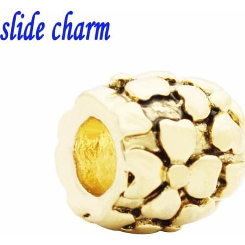 Slide charm Free shipping genuine three flower beads fit Pandora bracelets charm bracelets and jewelry accessories