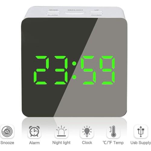 LED Mirror Alarm Clock Digital Electronic Snooze function Desktop Clock Large Screen Green Light Home Decoration Table Clocks