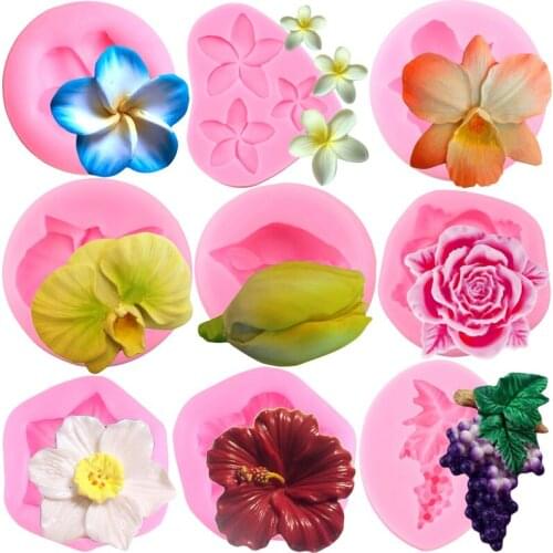 Orchid Flower Grape Silicone Mold Rose Plumeria Fondant Molds Cake Decorating Tools Chocolate Gumpaste Mould Clay Resin Moulds