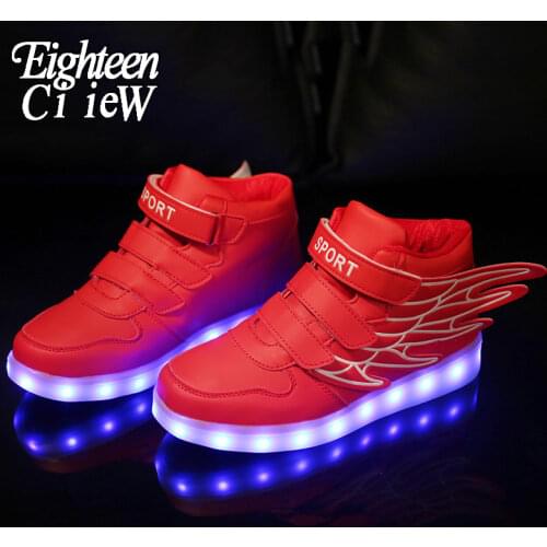 Size 25-37 Children Glowing Sneakers with Wings Children Casual Shoes USB Charging Luminous Sneakers for Girls Sports Sneakers